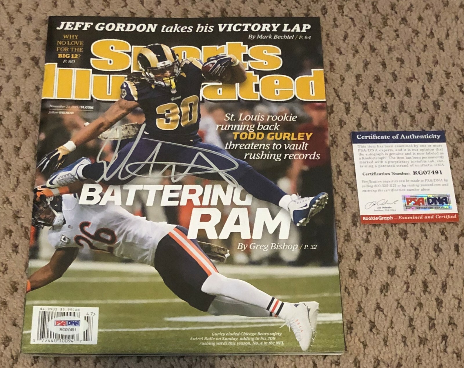 TODD GURLEY SIGNED SPORTS ILLUSTRATED AUTOGRAPH PSA DNA RAMS FOOTBALL AUTO SI 