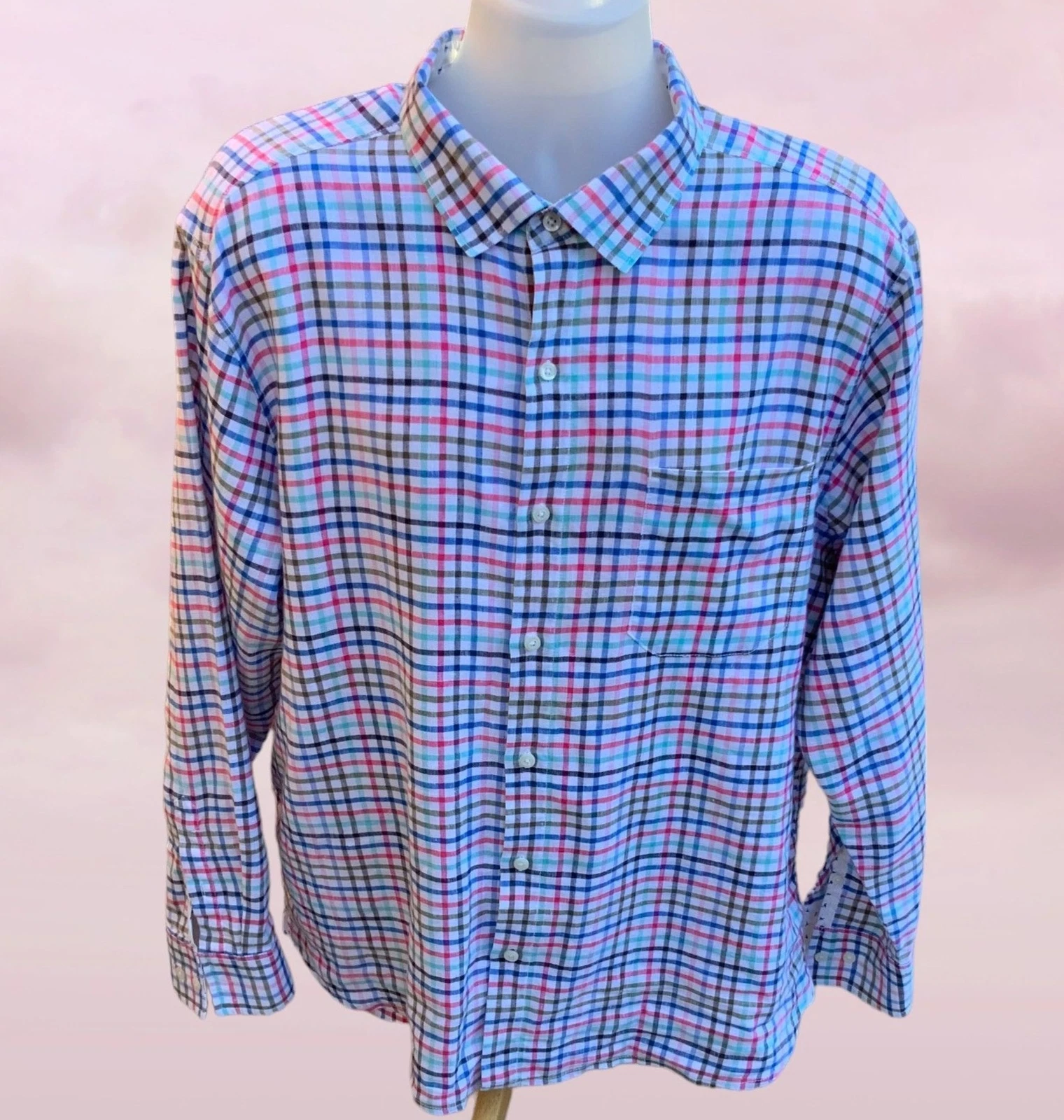 Tommy Bahama long sleeve linen blend button down colorful checkered shirt XL