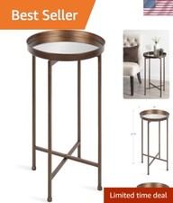 Chic Portable Bronze Side Table with Removable Mirror Tray for Modern Homes