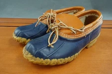 LL Bean Duck Boot Womens 6 Brown Blue Leather Waterproof Lace Up Rubber Moc Boot