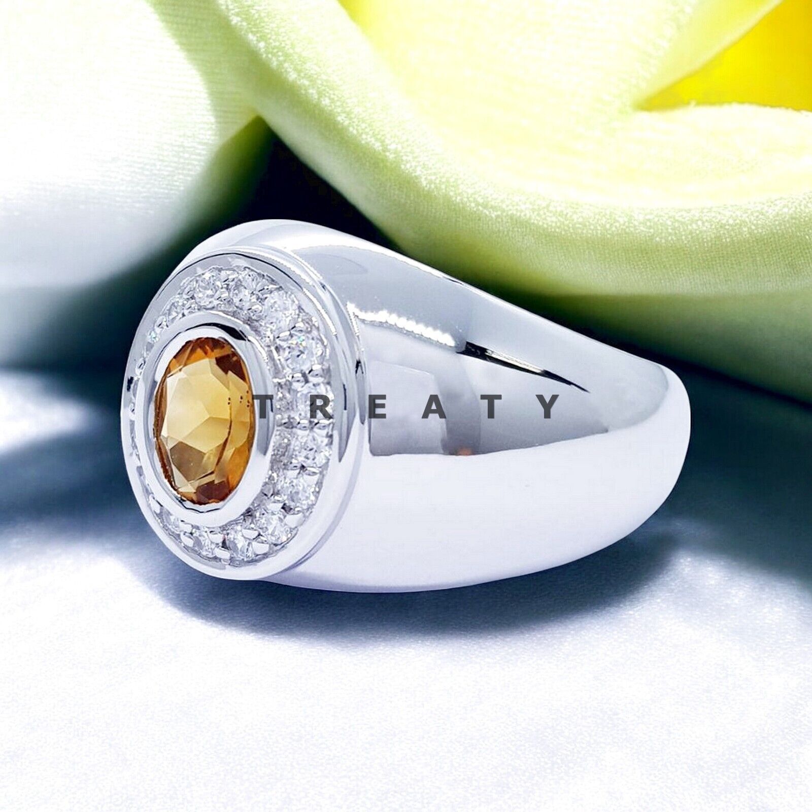 Citrine Oval Cut Gemstone With 925 Sterling Silver Ring For Men's #475