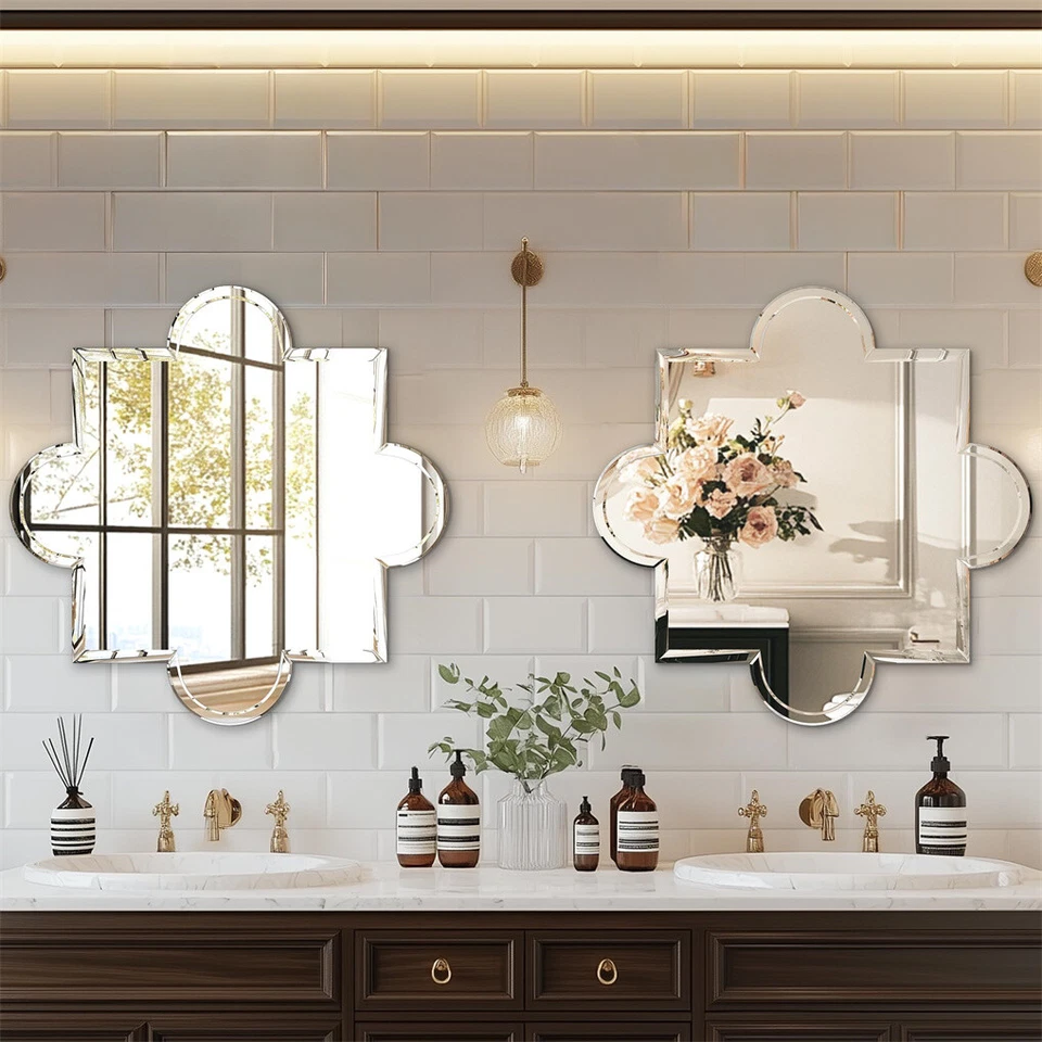 Espejo de pared sin marco espejo de tocador irregular borde biselado espejos de acento plateado Foto 4 de 4