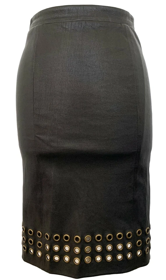 J BRAND 'WILDA' BLACK LEATHER PENCIL SKIRT WITH GROMMETS, XS, $595 - Image 2 of 4