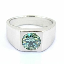 2.50 Ct Certified Treated Blue Diamond Solitaire Men's Ring. 925 Sterling Silver
