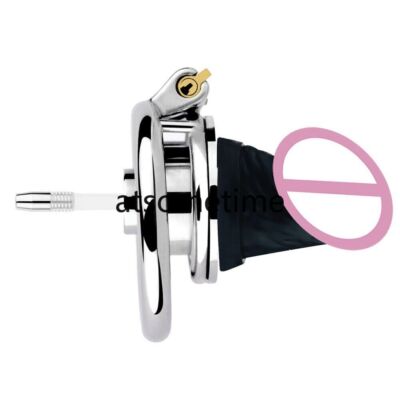 NEW Small Flat Chastity Cage Skin Game Play Stainless Steel Tube Belt Rings Lock