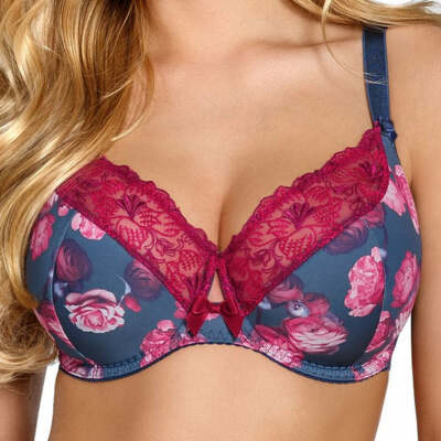 Lawrence Semi Padded Bra Bold Denim Rose Print