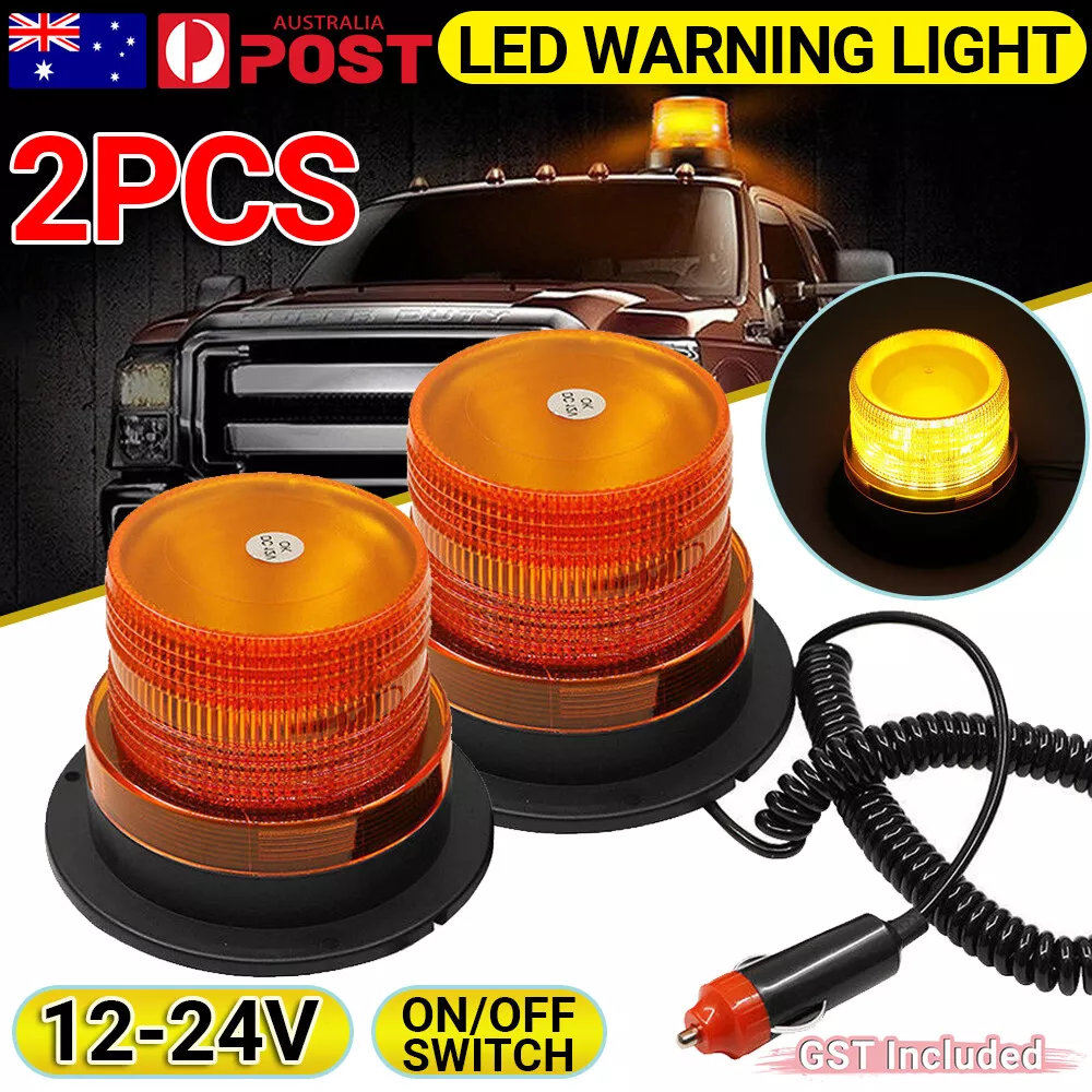 2x 12V 12 LED Flashing Magnetic Beacon Strobe Emergency Warning Light Amber AU