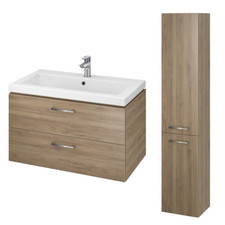 Badezimmermöbel Set Nussbaum Waschtischunterschrank 50cm & Hochhängeschrank 150