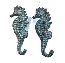 G2 Seahorse Cast Iron Wall Hooks Bathroom 5 inch Verde Gre Green Lot of 2
