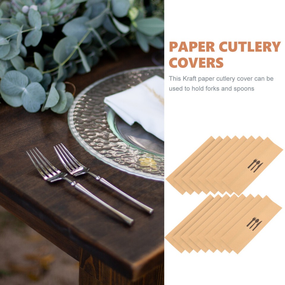 100 Pcs Kraft Paper Cutlery Holder Holders Hotel Bags Silverware Travel