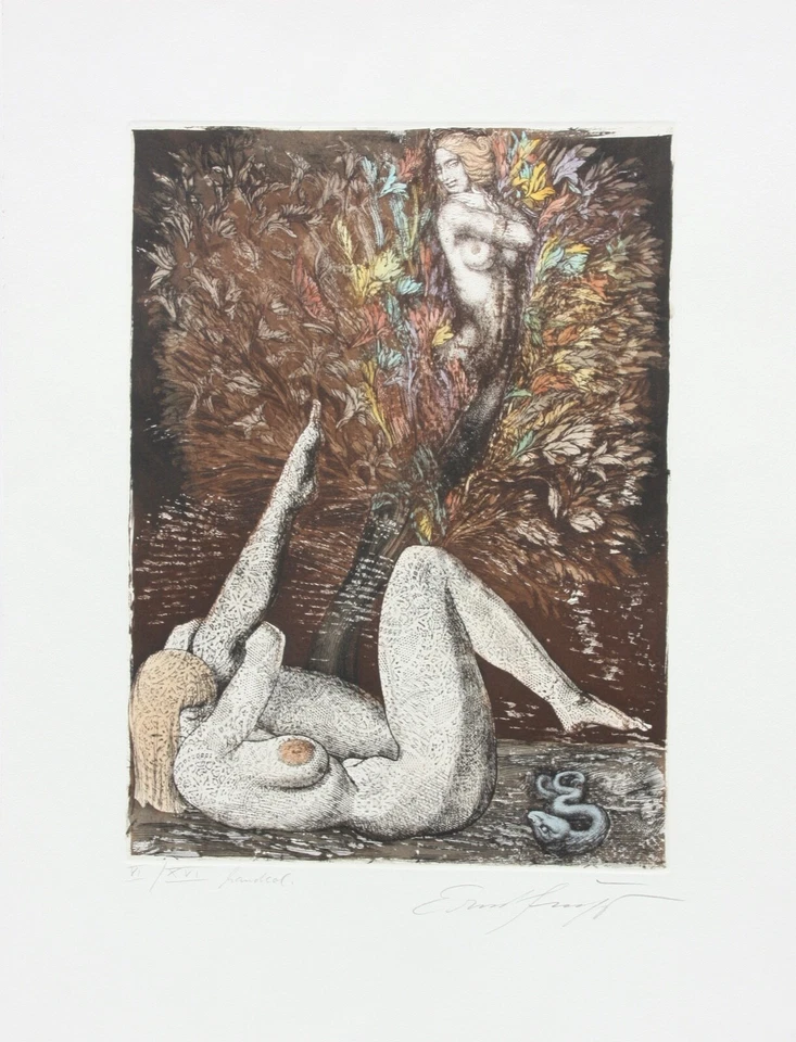 Ernst Fuchs (1930-2015), sign. Radierung, handkoloriert "Lilith-Traum der Eva" - Bild 2 von 4