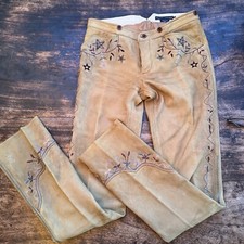 RARE Ralph Lauren blue label calf-suede tan leather embroidered western pants 6