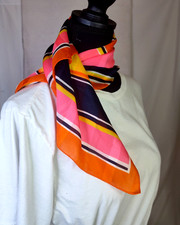 Symphony Scarfs Orange Pink Black White Vintage 23" x 23" Square Made In Italy