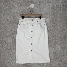 Polo Ralph Lauren White Denim Button Midi Skirt  Old Money Coastal Preppy 8