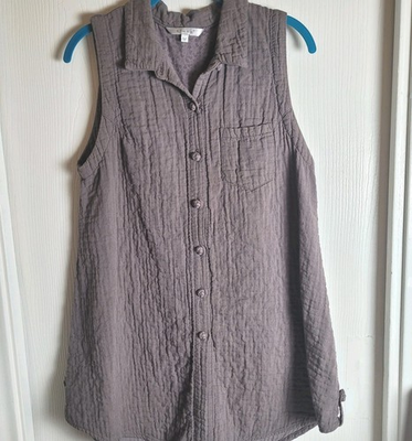 #ad Kleen M Brown Sleeveless Gauze Cotton Tunic Dress Easy Lagonlook Artsie Boho $17.24