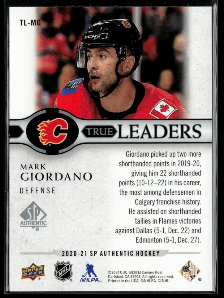 2020-21 SP Authentic True Leaders #TL-MG Mark Giordano - Image 2 of 2