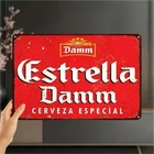2D Flat Vintage Estrella Damm Beer Tin Metal Signs Home Décor Red Wall Art for