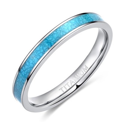 3MM Titanium Ring Blue Turquoise Engagement Wedding Band for Woman Size 3-13,...