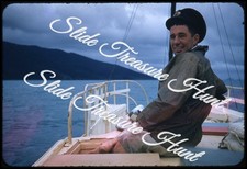 Australia Handsome Man Boat Ship 35mm Slide 1950s Red Border Kodachrome