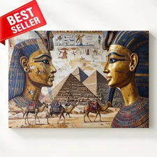 Royalty Pyramid Egyptian Themed Featuring Prominent Golden Canvas Wall Art