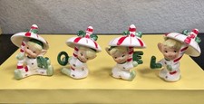 Vintage MCM Napco Pixie Candy Cane NOEL Umbrella Letter Ornament 3 Original Tags