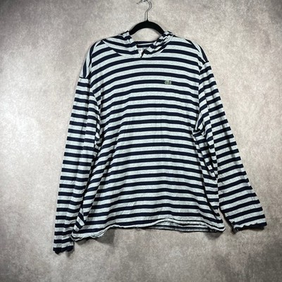 Lacoste Hoodie Shirt Mens Size 8 Grey Blue Striped Long Sleeve Lightweight