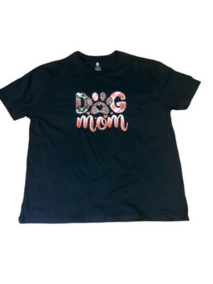 Gildan Womens T-Shirt 2XL Black Cotton Dog Mom Graphic Print Short Sleeve
