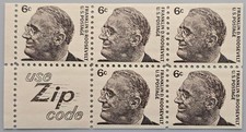 USA 1966 Franklin D Roosevelt 6c Booklet Pane 5 w Use Zip Code Label MNH