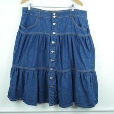 Vintage Size 18 Skirt Y2K Denim Tiered Ruffle Cottagecore Western Boho Cowgirl