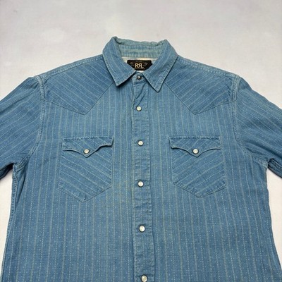 RRL Double RL Ralph Lauren Striped Plaid Lined Snap Shirt Men's M