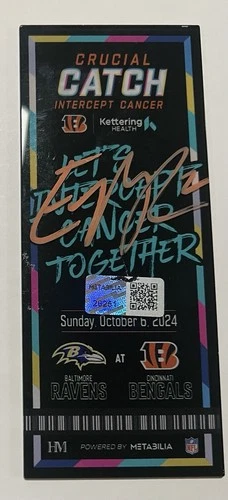 Cincinnati Bengals NFL Signed Autographed Crucial Catch Ticket V Ravens 🏈