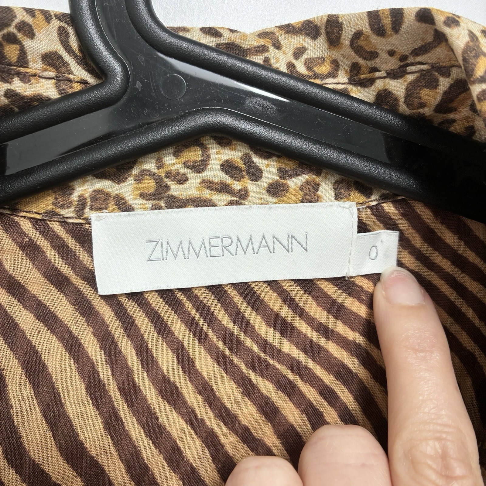 ZIMMERMANN Empire Leopard Safari Size 0 (AU 8-10 US 4-6) CUFFED BLOUSE SHIRT TOP