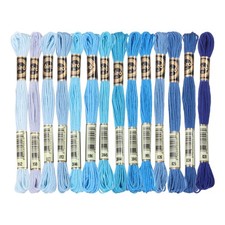 14 Skeins Embroidery Floss, Polyester Threads Multicolored Sky Blue