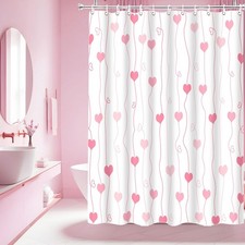 Valentines Shower Curtain for Bathroom, Pink Love Heart Theme, 72x72 In