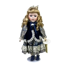 Leonardo Collector's Porcelain Doll 'Karen' Blonde Girl Blue Eyes w Tags & Stand