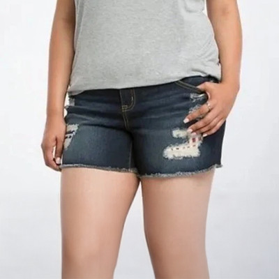 Torrid Forget Me Not Denim Distressed Jean Shorts (American Flag)