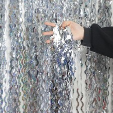 4 Pack 3.3 ft x 6.6 ft Silver Metallic Tinsel Foil Fringe Curtains - Door Str...