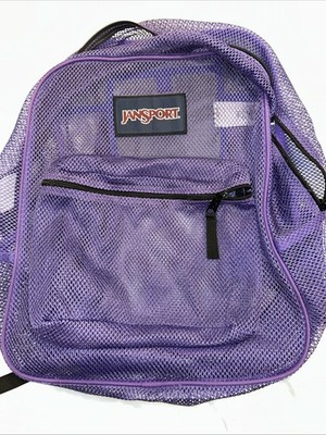 JanSport Mesh Net Backpack Bag Purple Book Beach School Swim See Through