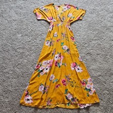 Pink Lily Floral Maxi Dress Size M Smocked Waist Flutter Sleeve Boho Summer