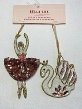 BELLA LUX Christmas BEADED Ornaments BALLERINA SWAN NWT
