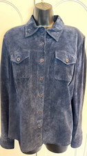 WilliSmith XL Navy Blue Genuine Leather Suede Shirt Jacket Shacket Vintage 90s