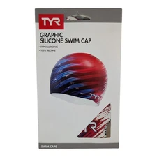NEW TYR Swimming Silicone Swim Cap Patriotic USA Red White Blue Hypoallergenic