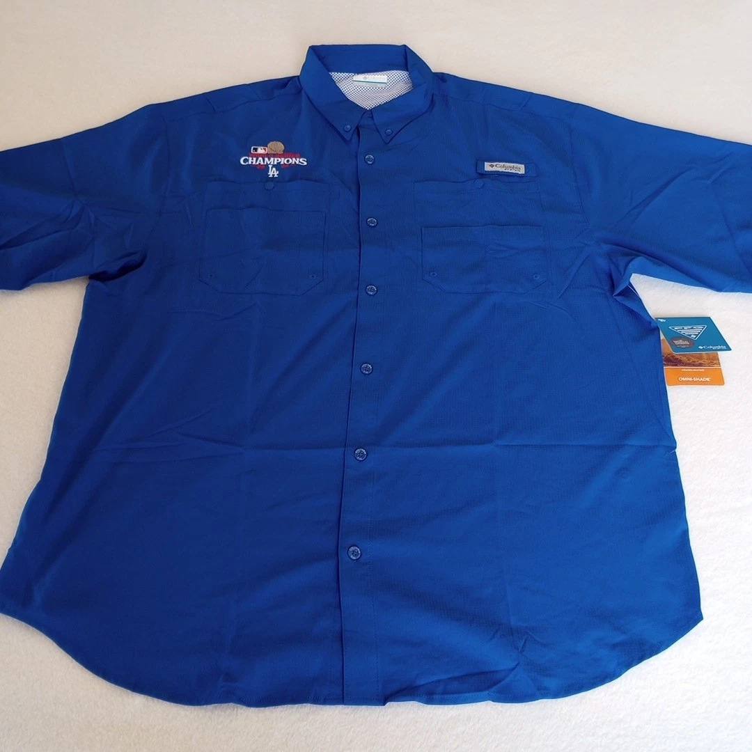 Columbia PFG Men’s XL Blue Short Sleeve Fishing Shirt LA Champion 2024 Baseball