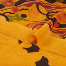 Sanskriti Vintage Saree Yellow Pure Crepe Floral Print Sari 5.5 Yd Craft Fabric