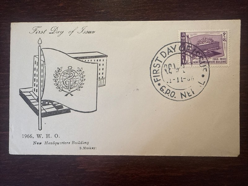 NEPAL FDC COVER 1966 YEAR WHO OMS GENEVA HEADQUARTER HEALTH MEDICINE STAMPS