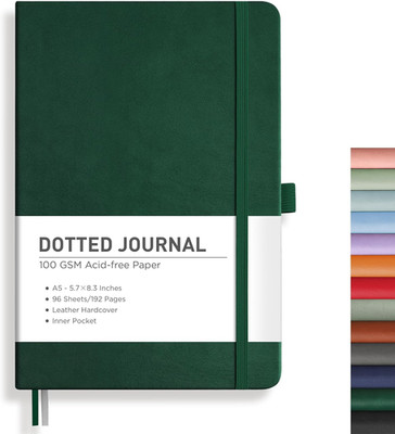 Bullet Dotted Journal Notebook, 192 Pages, A5 Medium Size (5.7'' x 8.3''), Leath