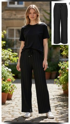 ONLY Wide Leg ONPMIREN EDLE Marlene Plissee-Hose Gr.M High Waist Tunnelzug Black