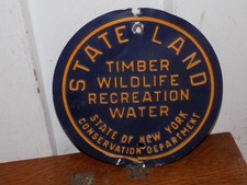 Vintage NY State Land Tin Embossed Sign