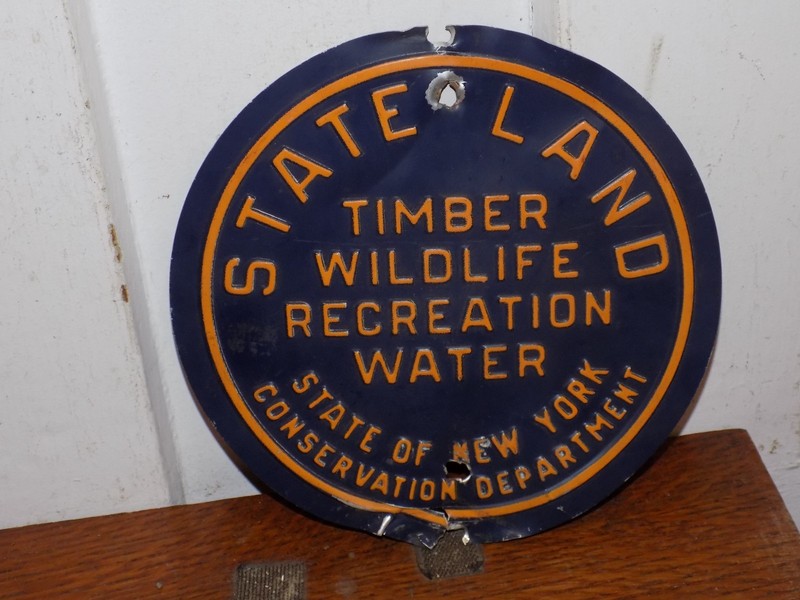 Vintage NY State Land Tin Embossed Sign