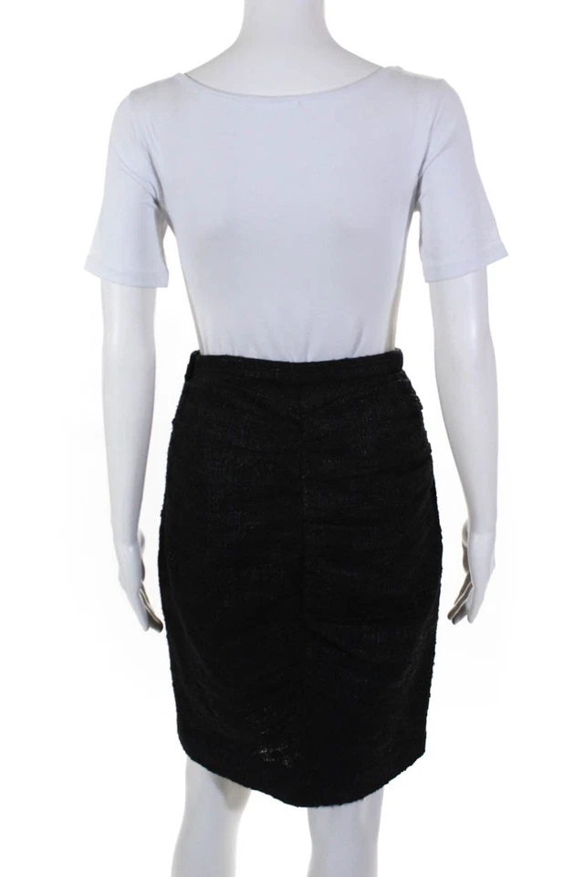 Peter Som Womens Mid Rise Ruched Tweed Pencil Skirt Black Size Small - Image 3 of 4